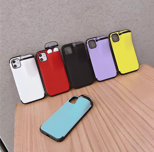 

silicone earphone headset cover for airpods candy color tpu+pc 2 in 1 phone case for iphone 11 pro max 6 7 8 plus