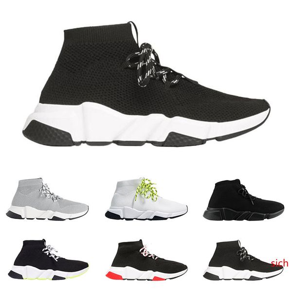

2019 men women designer socks shoes speed trainer lace up mid black white yellow fashion mens trainers casual platform sneakers