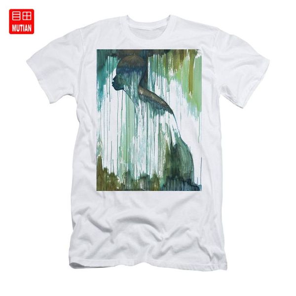 

dripping t-shirt abstract woman green earthy, White;black