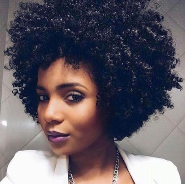 

wig female african small curly hair explosion head wig lady short roll wigs high temperature silk chemical fiber wig wigs, Black
