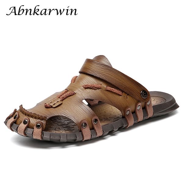 

leather summer breathable casual slip microfiber on flat mens sandals beach sandal man shoes sandles sandalen heren comfort soft, Black