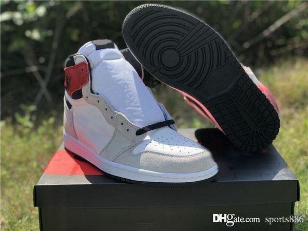 

new air aauthentic 1 high og retro white black light smoke grey men basketball shoes 555088-126 varsity red man sports sneakers with box