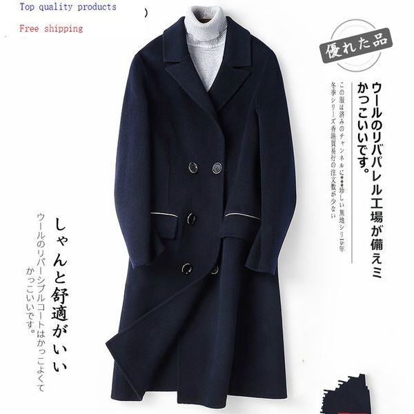 

100% шерсть пальто мужчин длинные куртки вскользь breasted двойника mens overcoats весна осень abrigo hombre d-04-yy-m017 kj3009, Black