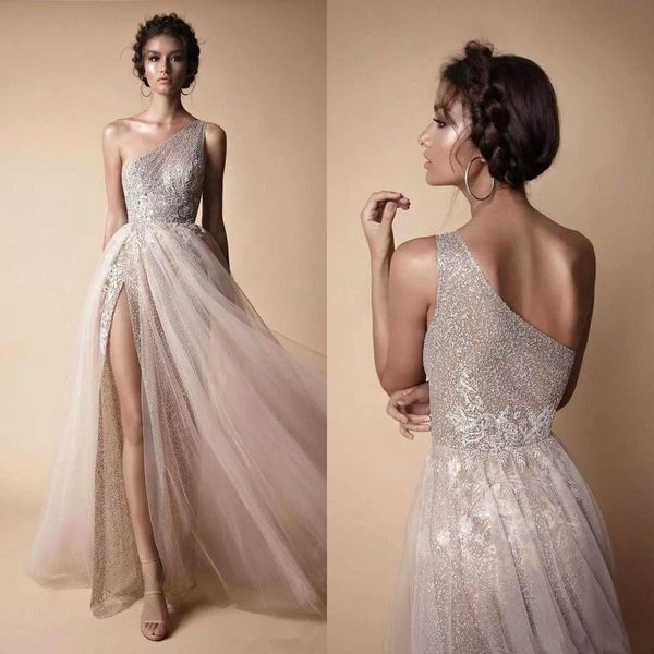 

one shoulder prom dresses berta elegant tulle lace long split floor length formal evening dresses party wear vestidos de fiesta, Black