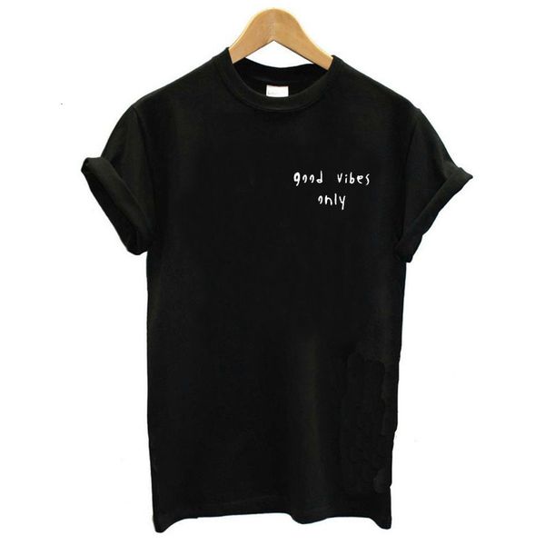 

womens designer t shirts womens clothing fashion "good vibes only" printed t shirt black cotton cute casual women t shirts loose k, White