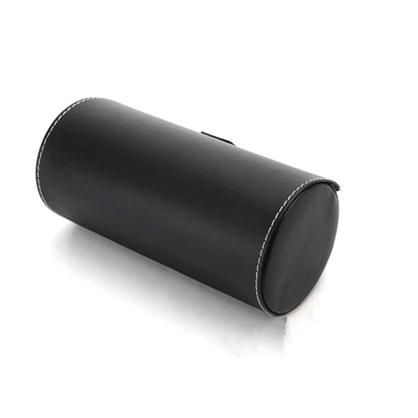 

3 slot travel jewelry organizer durable buckle closure cylindrical pu leather storage case waterproof smooth surface watch box, Black;blue