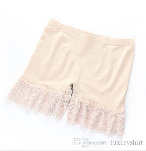 

womens summer solid color leggings lace edge everyday boy shorts loose save panties with dress casual female clothing, Black;pink