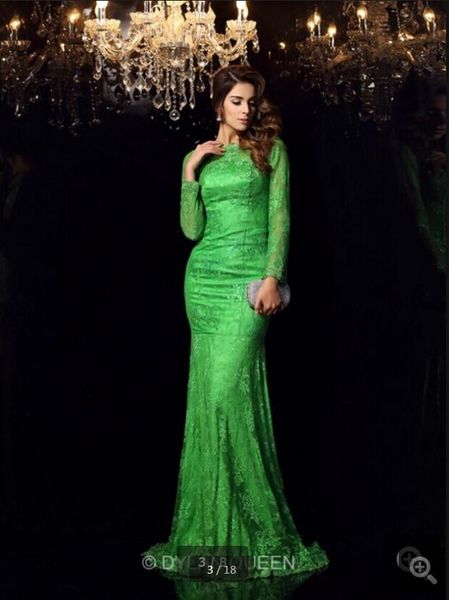

2019 robe de soiree new arrival green lace mermaid prom dress long sleeve modest women muslim formal prom gowns saudi arabia, Black