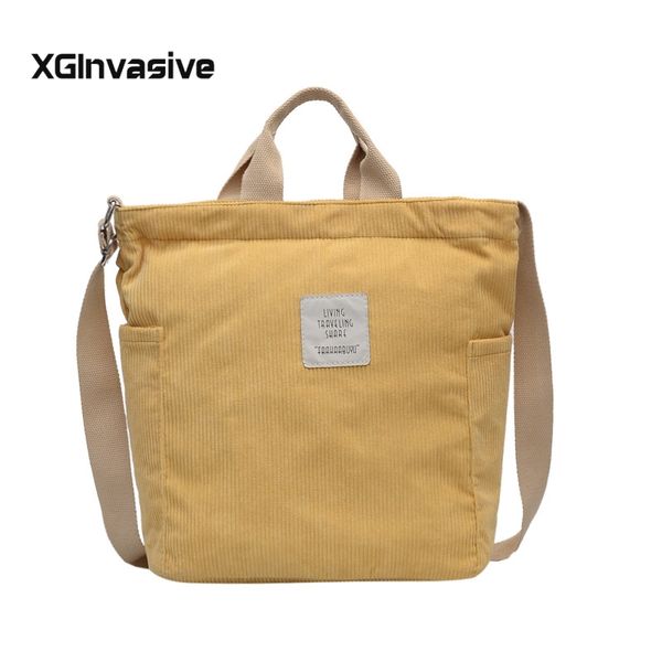

women corduroy zipper shoulder bags female artsy handbags tote ladies canvas messenger corssbody bag shopping bag for girls