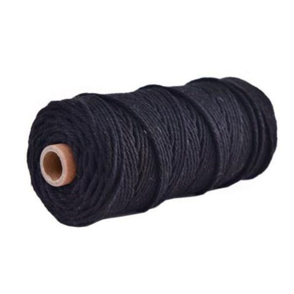 

100m 100% natural cotton string twisted cord craft macrame artisan 3mm durable, Black;white
