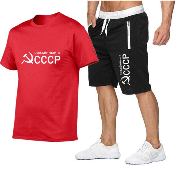 

советская мода костюм футболка + шорты костюм мужской летний топ футболки моды в москве россии высокого качества мужской одежды e, Gray