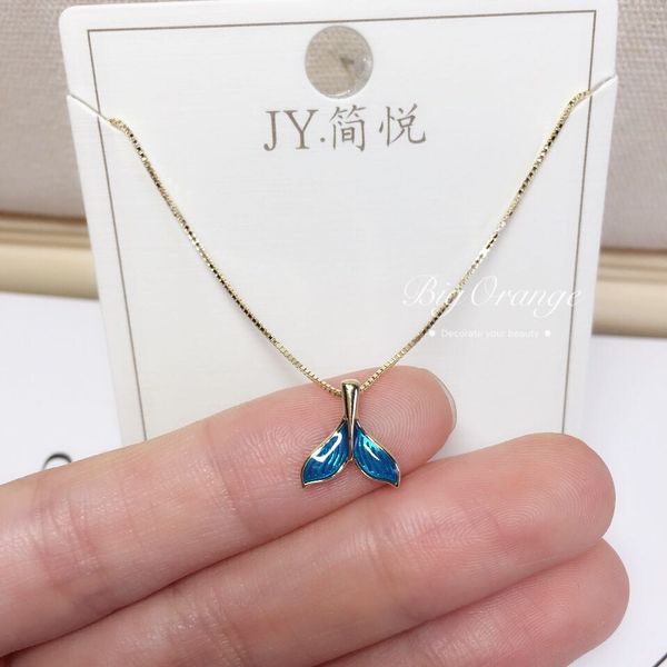 

blue mermaid tail drop glaze necklace woman 100% s925 silver nacklace jewelry clavicle chain pendant jy. brand