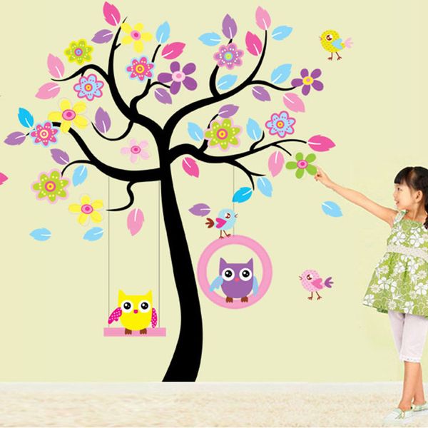 

стикер стены спальня гостиная тв стены милый сова дерево стикер