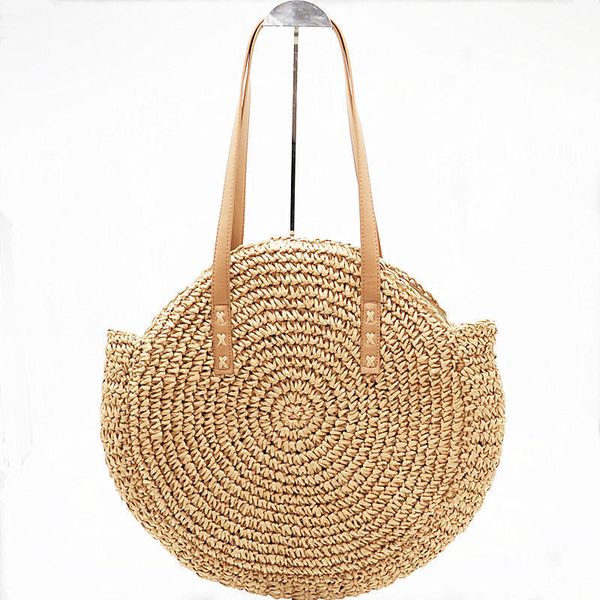 

new natural ladies tote large handbag hand-woven big straw bag round popularity straw women shoulder bag beach holiday bag d19011204