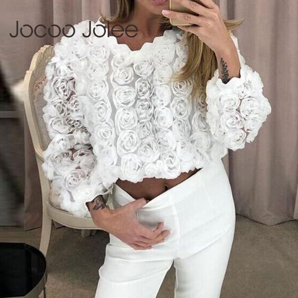 

tte женщины элегантный белый цветочный блуза casual v шеи crop tops летняя сетка с длинным рукавом блузка рубашка vintage blut, White