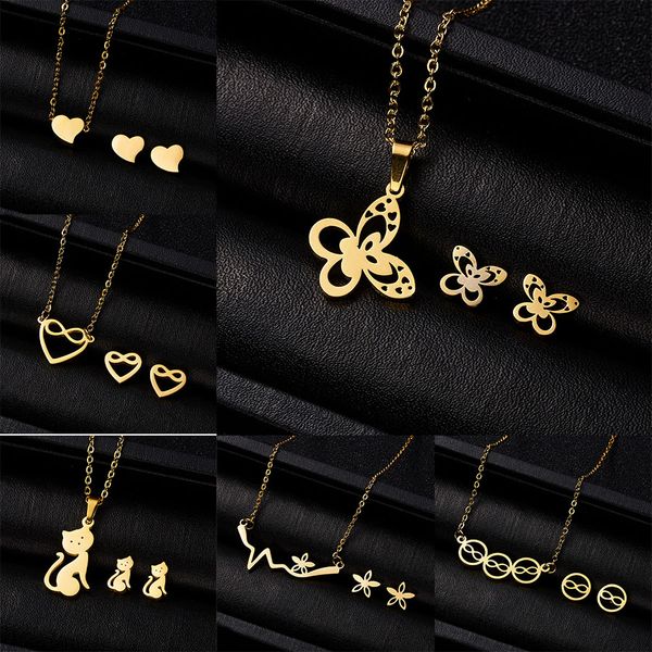 

rinhoo fashion jewelry set arrivals love heart animal stainless steel necklace earrings set women lover's engagement jewelry, Silver