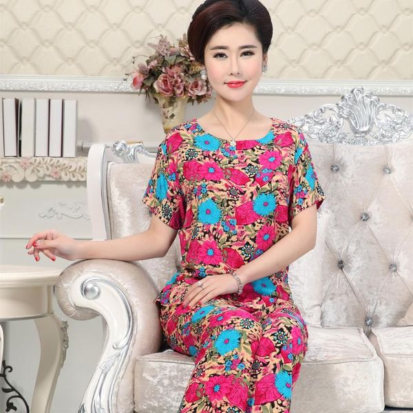 

thoshine brand 2018 summer style 100% cotton women pijamas sets floral print female casual home clothing nighties suit sleepwear, Black;red