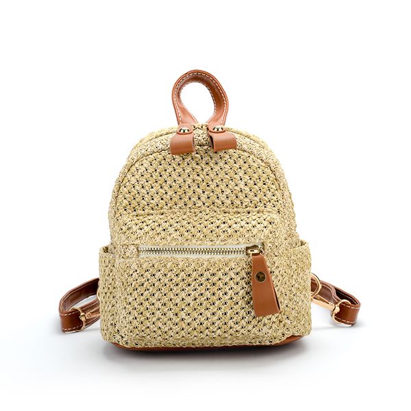

straw mini bohemian women backpack causal beach shoulder bag for young ladies woven small bag wild female shoulder