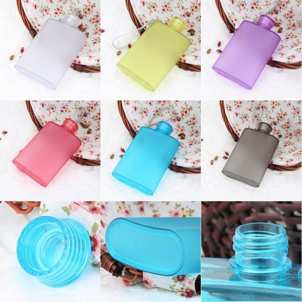 

400ml plastic flat bottles plastic sport flat frosted water bottles creative slim flask for school travel camping