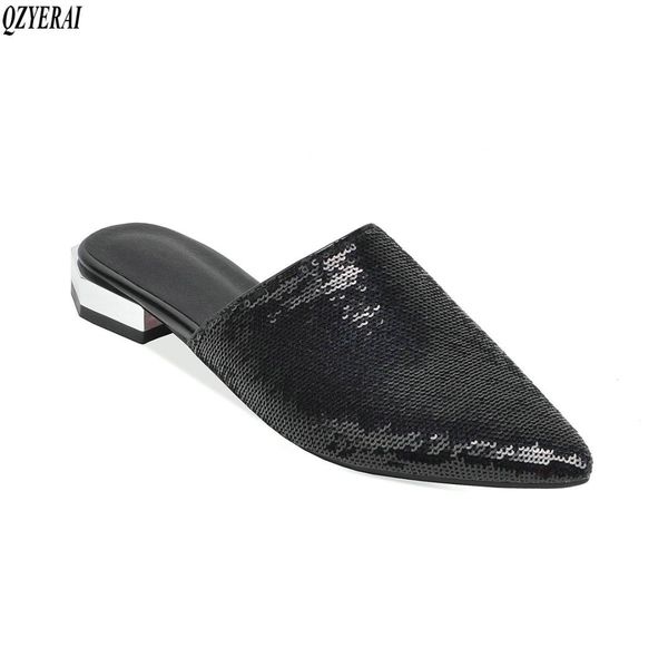 

new spring summer women's slippers metal heels diamond glitter slippers outdoor party women's shoes size 34-48, Black