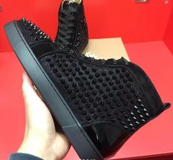 

2019 new luxury designer sneakers men women casual shoes party dress high-cut studded spikes platforms red bottom trainers shoes sneaker, Black