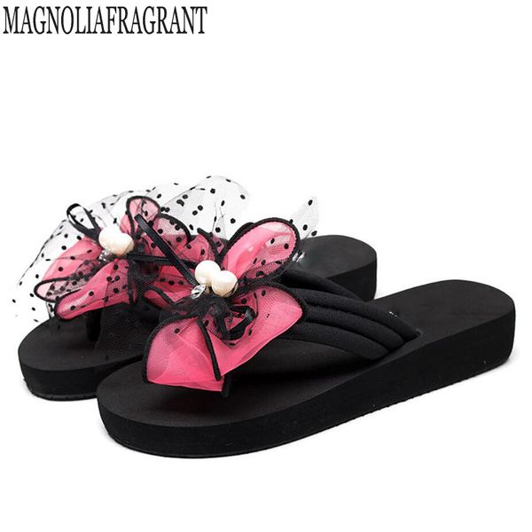 

2018 size 35-41 big bowtie woman beach flip flops summer sandals slip- resistant slippers platform sandals pantoufle femme c23, Black
