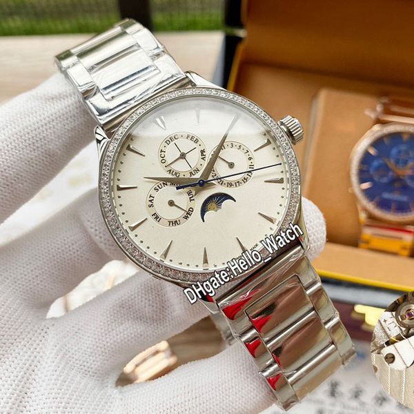 

new master control day date q130842j silver dial automatic mens watch multifunction moon phase diamond bezel ss bracelet watches hello_watch, Slivery;brown