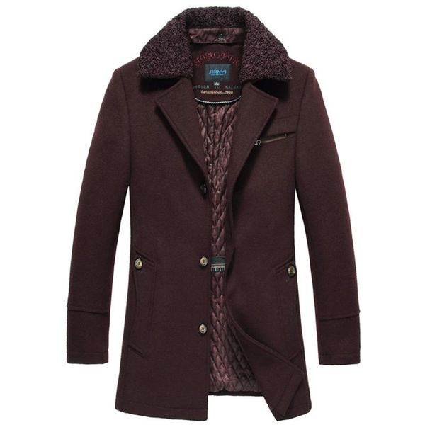 

2020 mens fashion slim fit outwear winter fur collar coat men long wool jackets male thick single-breasted windbreaker coats, Tan;black