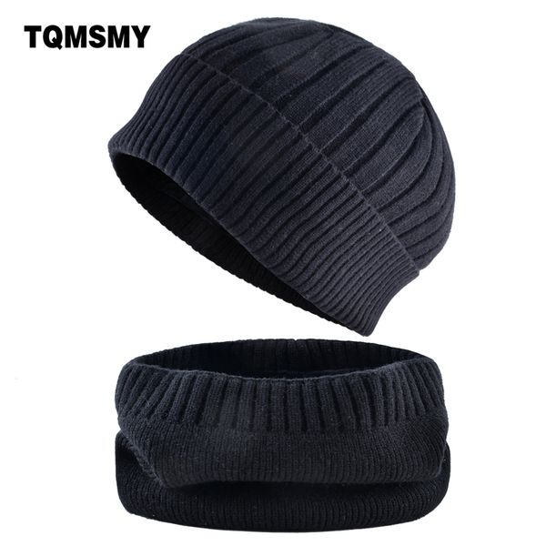 

winter knitted wool hats for men beanies keep warm bonnet solid color hat scarf sets women double layer velvet caps gorros