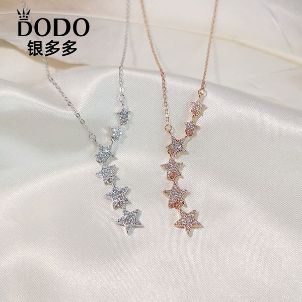 

xige celebrity inspired s925 sterling silver six-star drop necklace female sweater chain temperament full diamond tassel star pendant net re