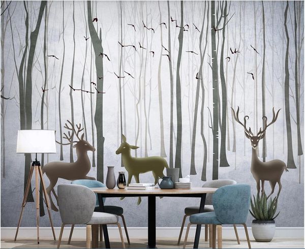 

3d wallpaper custom p murals nordic forest elk abstract forest tv background wall decorative painting decor wall art pictures