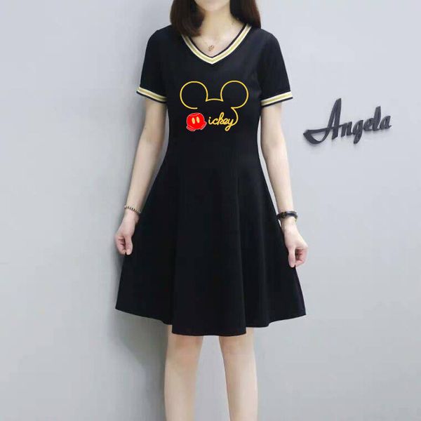 

women dress summer printed short sleeves lady dresses v-neck fashion style slim for women casual dresses, Black;gray