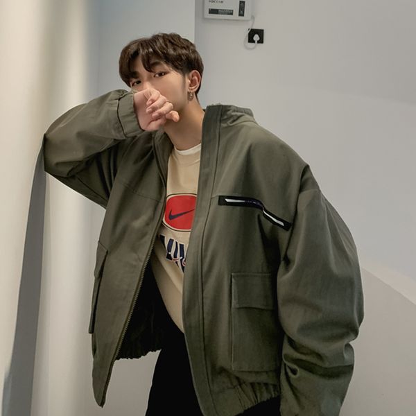 

men's jacket 2019 autumn and winter new warm solid color wild jacket youth personality fashion trend men's clothing, Black;brown