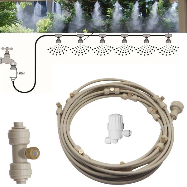

6m-18m garden patio cooling system with brass mist fog nozzles cable ties clamps and 1pcs filter