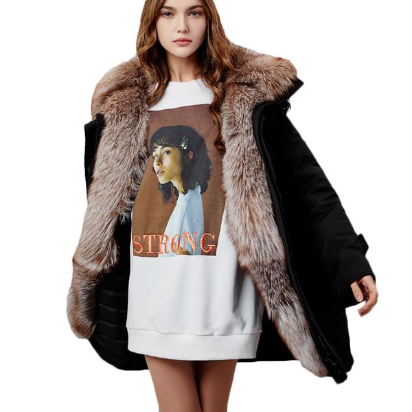

2019 new women long fur parkas oversized real fur collar 90% white duck down jacket women's winter black down jacket coats