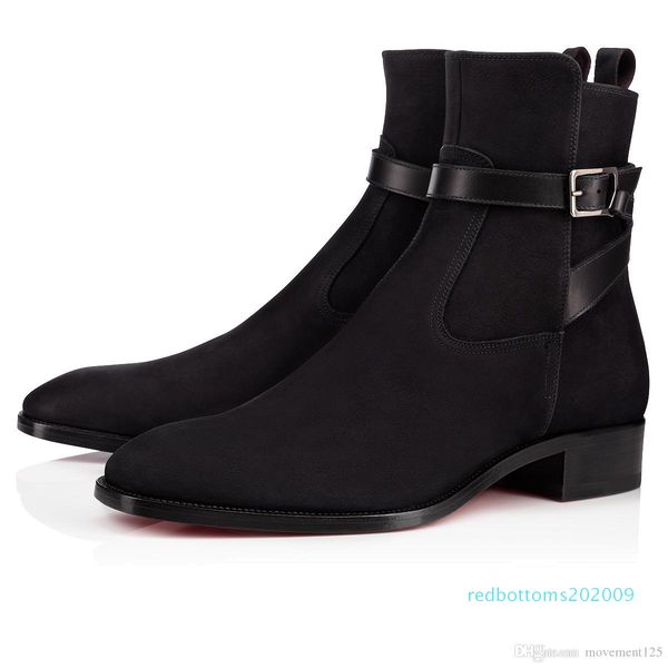 

new [original box,a++ super]comfortable red bottom kicko flat for men ankle suede leather luxury party dress retro masculine r09, Black