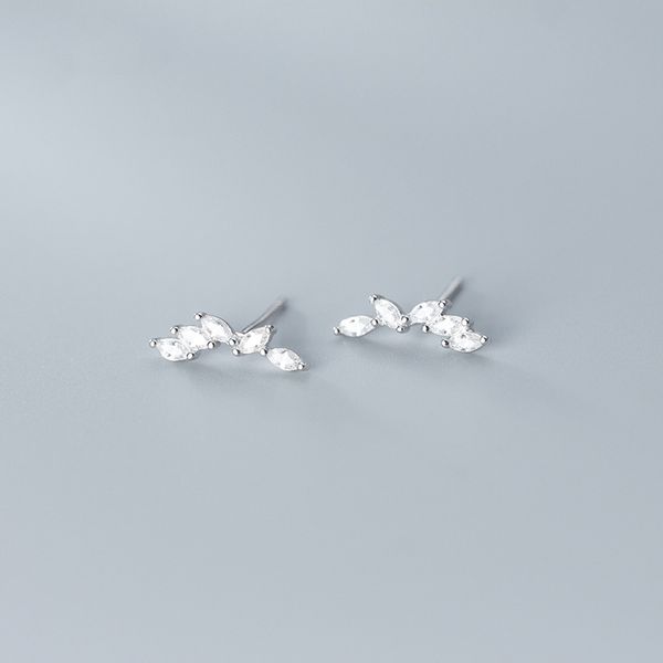 

925 sterling silver fashion shiny crystal zircon five-leaf shape earrings fine jewelry women girls daughter gift, Golden;silver