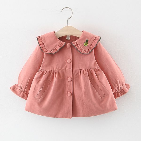 

autumn 2019 baby girls embroidery fruit lapel collar princess party trench jacket kids fashion outerwear coats casaco, Blue;gray