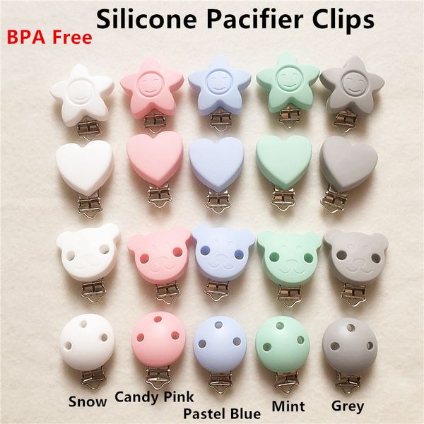 

chenkai 10pcs silicone pacifier dummy teether chain holder diy baby soother nursing teething craft accessories clips j190626, Silver