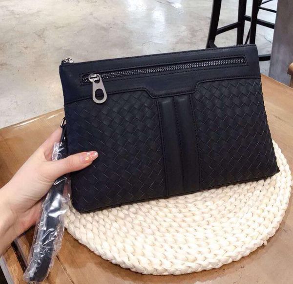 

designer men handbag woven wrist bag business leather fashion hand envelope bag fashion woven leather mens shoulder