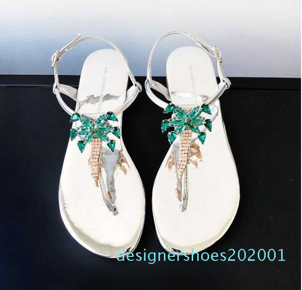 

rhinestone clip toe sandals female beach seaside holiday sandals slippers female sandals diamonds coconut trees sandal slipper d01, Black
