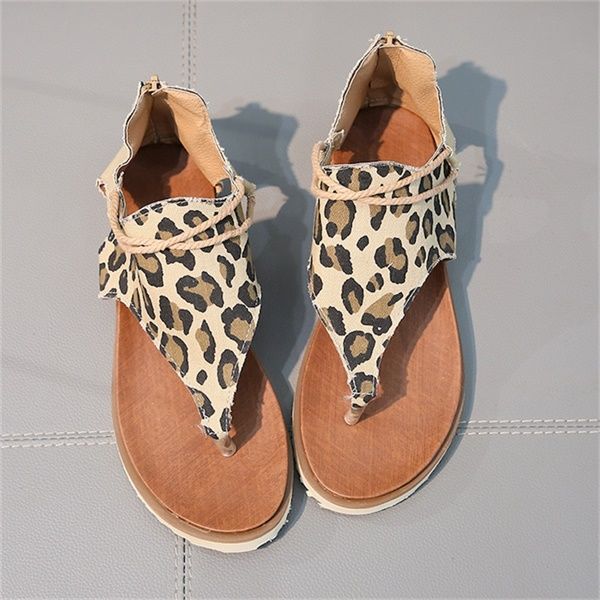 

ladies classic fashion flip flops sandals women leather flat shoes leopard grain color low price us4-12, Black