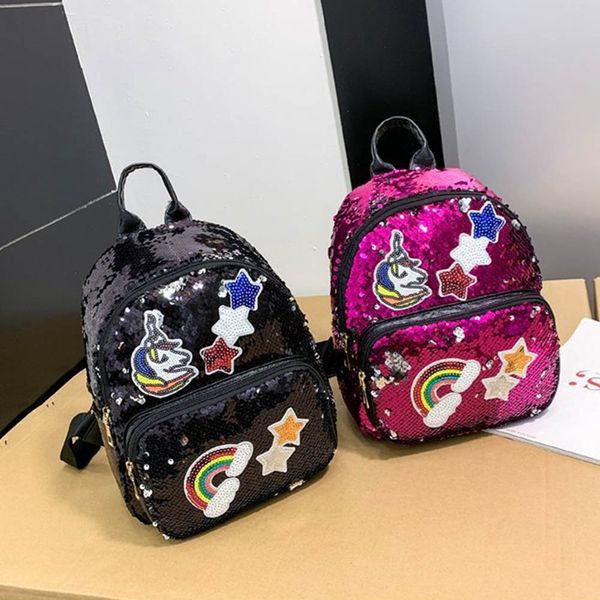 

cute sequined unicorn backpack cartoon printed teenage girl casual school bag small double shoulder bag women travel backpack