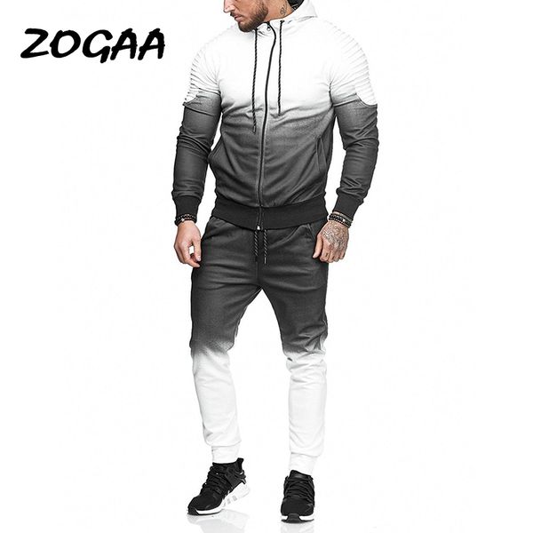 

zogaa 2020 casual men sweat suit streetwear with hood stitching color sweatsuits 4 colors tracksuit for men 2 pieces set, Gray