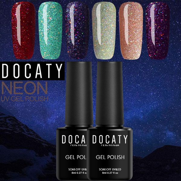 

docaty neon 3pcs nail art gel bling glitter semi permanent varnish lacquer gellac gelpolish gel polish soak off nail polish, Red;pink