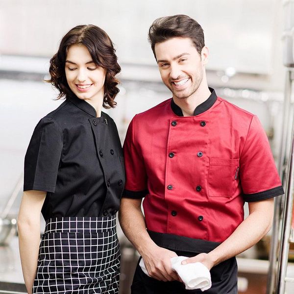 Novo hotel de manga curta hotel restaurante chef uniformes vestuário de cozinha cozinhar roupas para homens e mulheres avental