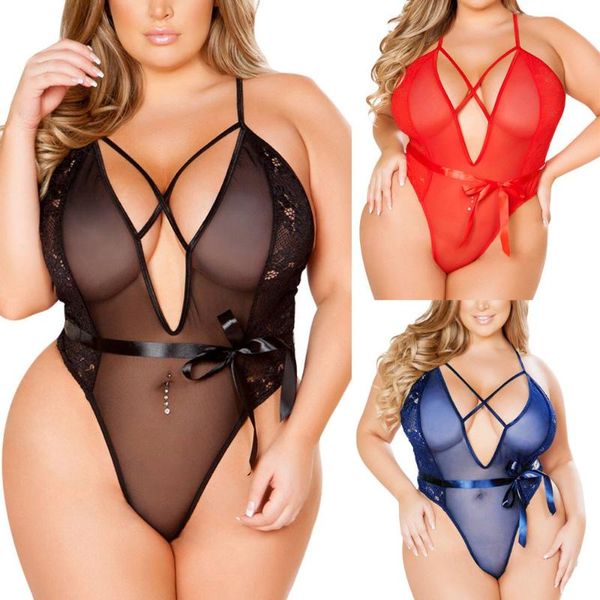 Sexy Women Girl Plus Size Lingerie Corsetto Intimo di pizzo Pigiama a V profondo Donna Babydoll Sleepwear Intimo Lingerie