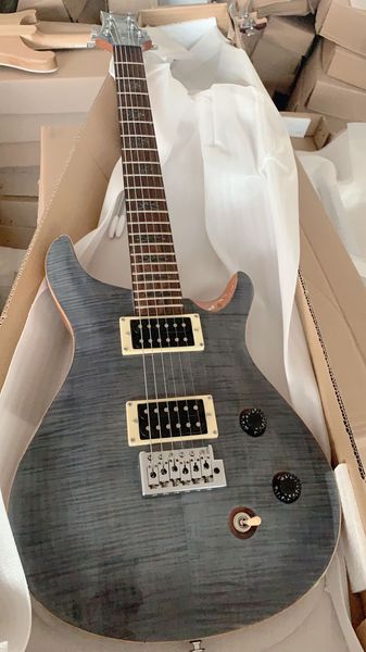 

reed smith dgt dave grissom black grey flame maple electric guitar tremolo bridge, natural binding, special inlay, flame maple headstock