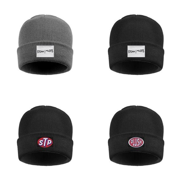 

fashion stone temple pilots tribute plush cuff toboggan beanie hats stylish stp rock band logo vintage retro core no 4 poster, Blue;gray