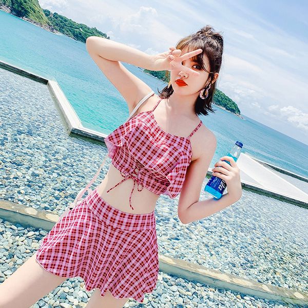 

swimwear women separate skirt breasts gathered cover show thin spring swimsuit a2205ypc